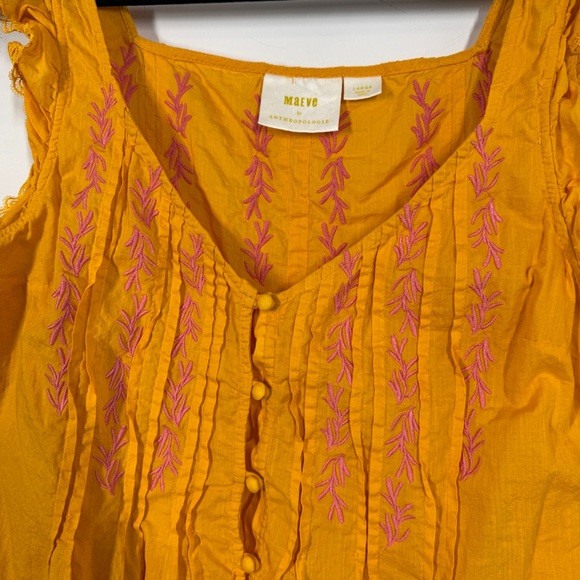 Maeve Anthropologie Mustard Yellow Embroidered Boho Tank Top Size L - Picture 3 of 13